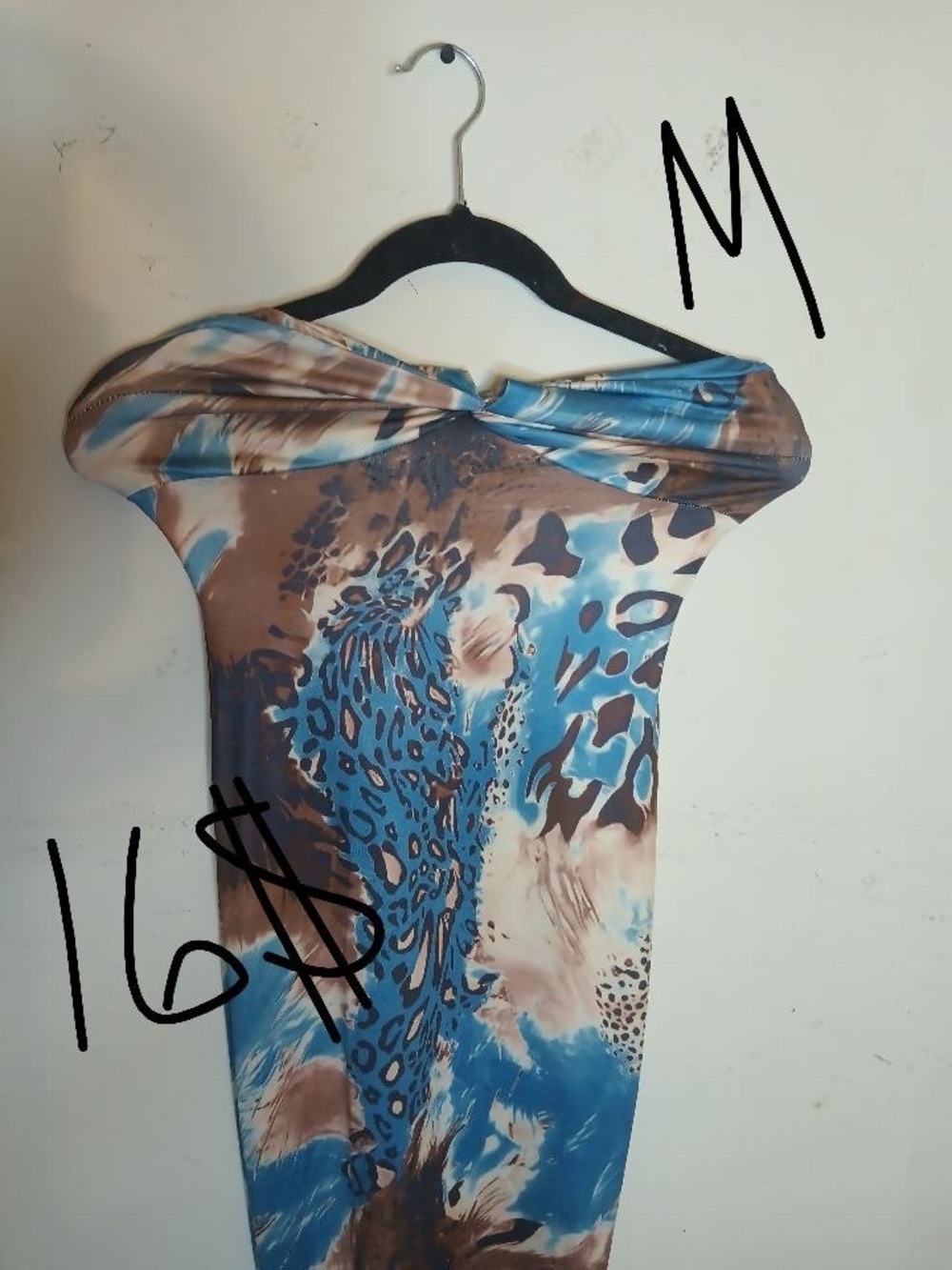 Blue and Brown Animal Print Strapless Maxi Dress